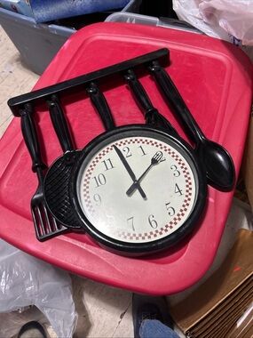 Black Kitchen Utensil Wall Clock - Decorative Utensil-Themed Wall Accent